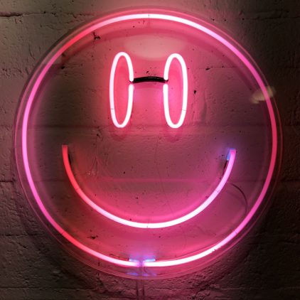 Pink Neon Smiley by Andy Doig
